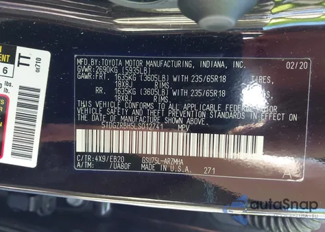 2020 Toyota Highlander Xle from USA, damaged, VIN 5TDGZRBH5LS012741